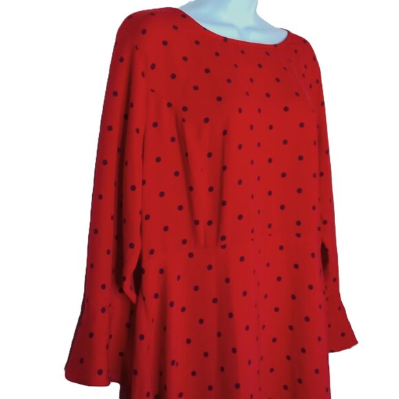 Old Navy Dress Babydoll Red W/ Black Polka Dot 3/4 Bell Sleeve Below Knee EUC XL - Picture 2 of 8